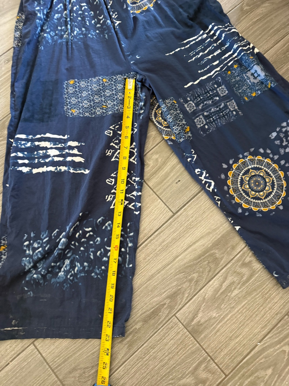 Small shop|Navy Boho Patchwork print Wide-Leg sleeveless Jumpsuit,overall style• - Picture 11 of 13